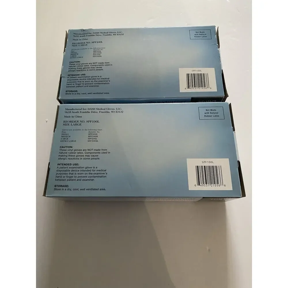 Dash Vinyl PF Medical Gloves Latex Free Powder Free 100 Count Size L Pack Of 2